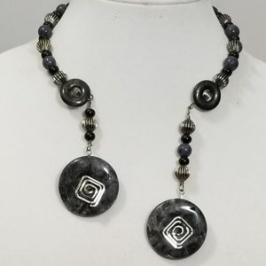 Gray Agate & Silver Choker Necklace Adjustable